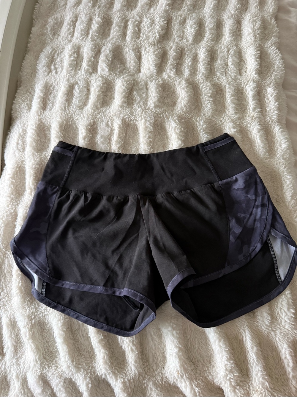 ZYIA Black Athletic Layered Shorts with Dark Camo Panels